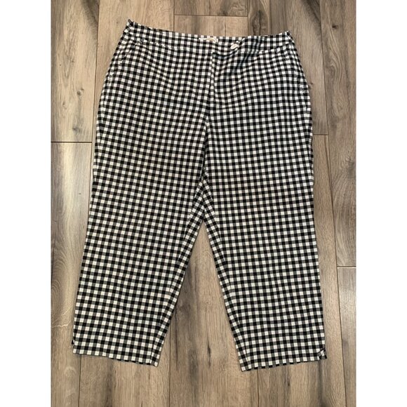 Talbots Womans 12 Stretchy Black and White Checkered Plaid Cropped Pants - Picture 1 of 7